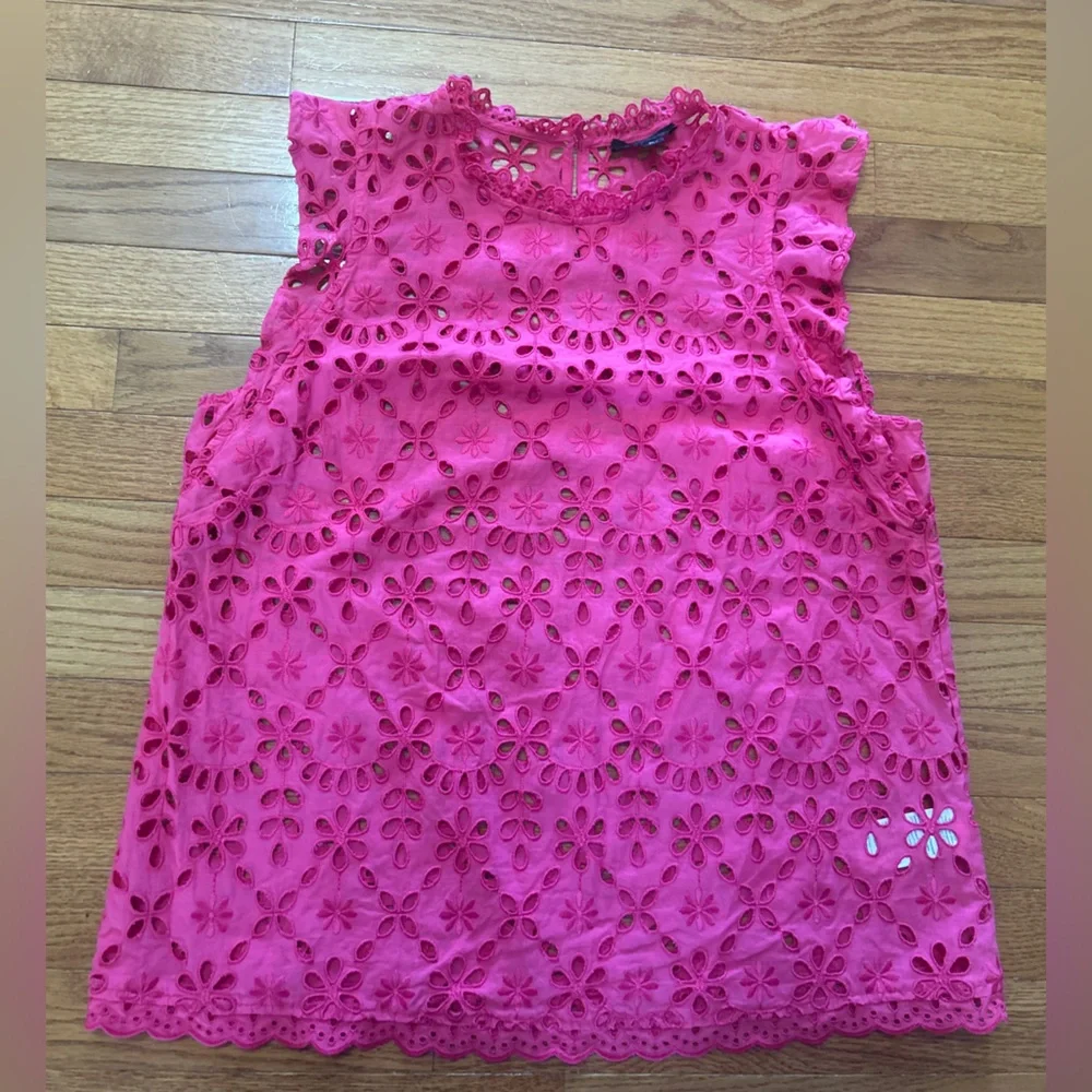 J Crew Blouse Women’s Size L Pink Eyelet Ruffle Sleeveless Tank Summer - Picture 3 of 10